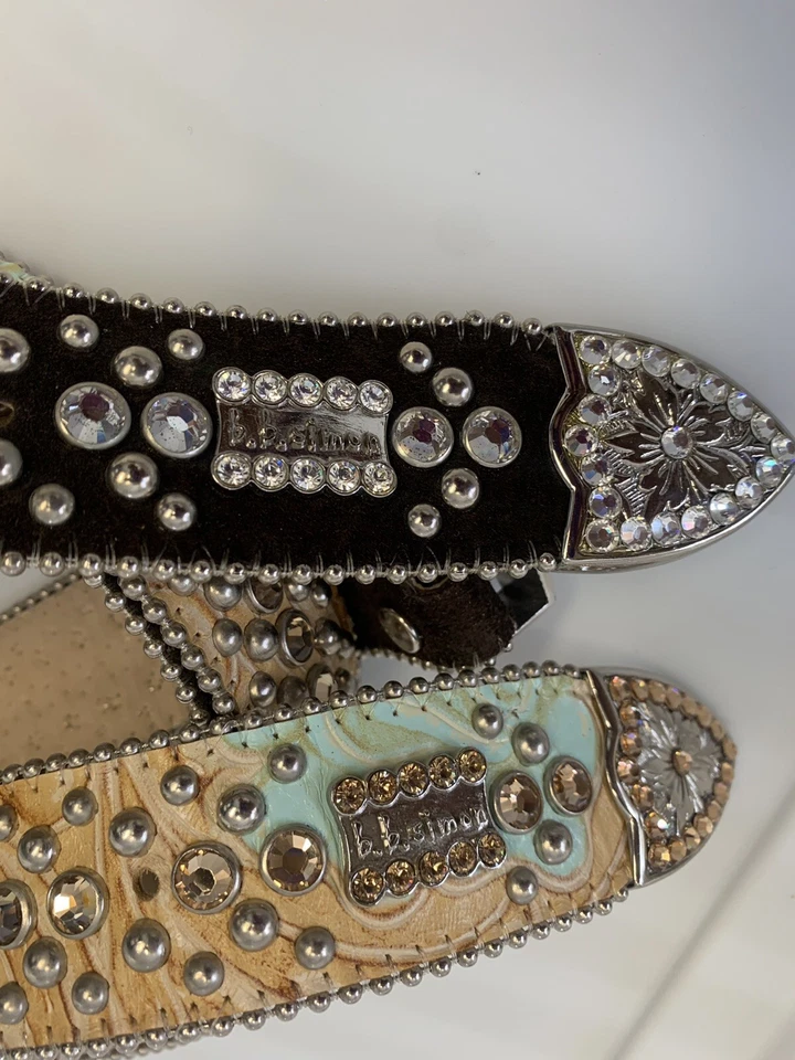 "Lote de cinturones BB Simon (2) dos cinturones occidentales de cristal sin hebillas 34"" Veronica Adabelle" Foto 3 de 4