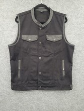 Mara Leather Trim Denim Vest Mens Medium Concealed Carry Pockets Black Biker NEW
