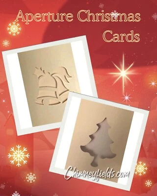 10 Cream Christmas Tree Or Festive Bells Aperture Tri-Fold Greeting Card Blanks