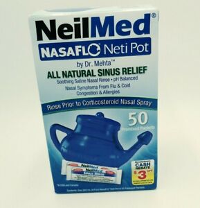 NeilMed NasaFlo Neti Pot  with 50 Premixed Packets Exp 11 