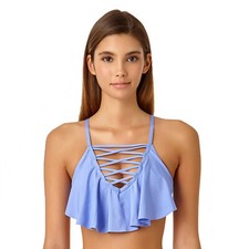 California Sunshine Juniors' Strappy Front Flounce Bikini Top Adjustable Blue