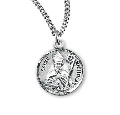 St Saint Nicholas 7/8" (22mm) Sterling Silver Round Medal + 20" Chain ...