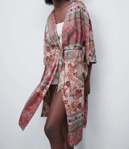 ZARA NEW WOMEN REVERSIBLE PRINTED KIMONO JACKET PATCHWORK PINK PRINT S  2692/441 | eBay