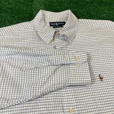 Ralph Lauren Oxford Shirt Mens Extra Large 17 36/37 White Blue Check Button Up