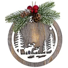Moose Wood Christmas Tree Ornament - Forest Natural Theme Decoration