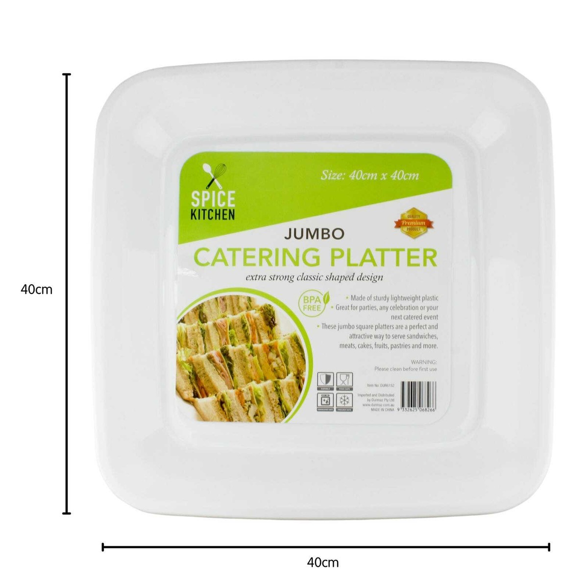 White Rounded Square Plastic Platter Tray 40cm Party Catering 