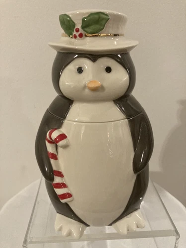 Lenox Christmas Penguin Candy/Cookie Jar with Lid Small 7"