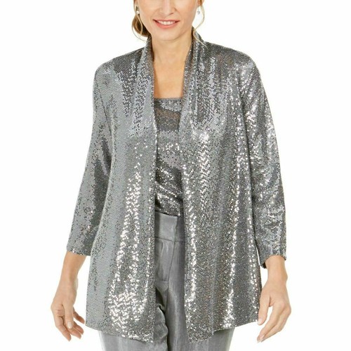 KASPER Cardigan Size Small Silver Open 