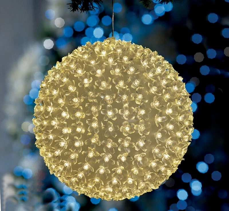 Luci Natale LED Sfera con 50 Fiorellini ESTERNO Luce CALDA Diametro 10 cm, fotografia 3 di 7