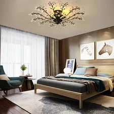 Crystal 5-Light Chandelier Branches Pendant Lamp Vintage Bedroom Ceiling Fixture