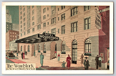 Hotel Woodstock 127 W. 43rd St. NYC Postcard 1944 Doorman PM