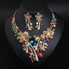 Multicolor Rhinestone Crystal  Flower Statement Necklace Earring Set