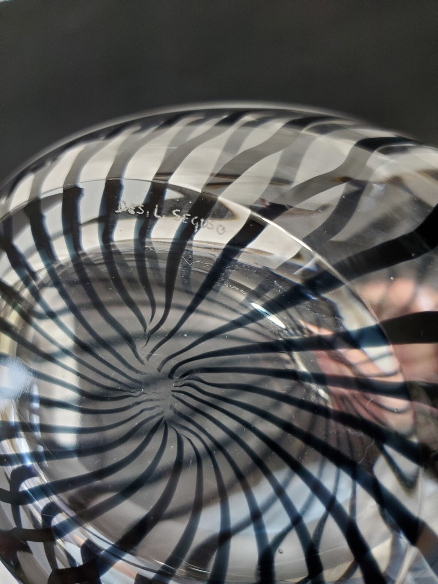 Signed Livio Seguso Vase, Murano Glass, Gray & Black Stripe On