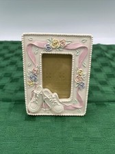 3D Picture Frame with Baby Shoes Flowers Pink Ribbon 2x3 Inch Photo