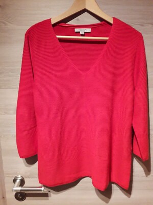 Damen-Feinstrickshirtpulli, Comma Casual, Gr. L,  rot,  3/4Ärmel