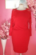 WOMEN PLUS SIZE RED LACE LONG SLEEVE MIDI DRESS ( SIZE UK16 )
