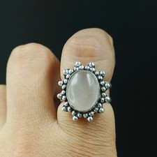 Natural Rose Quartz Oval Gemstone 925 Sterling Silver Ring Size-7 US