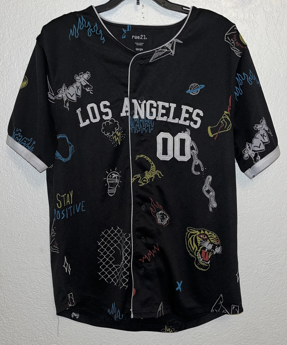 Rue 21 Los Angeles 00 Graphic Printed Stay Positive Jersey Button Shirt Men  Sz L