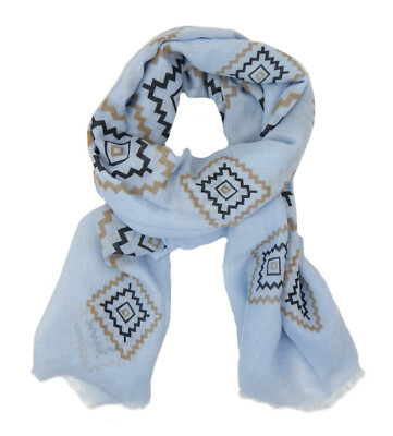 Ella Jonte Damenschal blau hellblau Ibiza Boho Style Schal Ethno Muster
