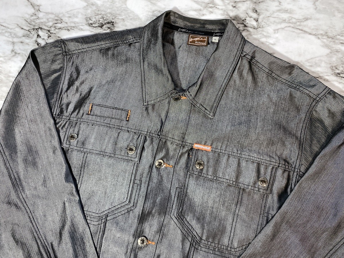 Vintage SouthPole Denim Jacket Mens XL Silver Reflective Skater