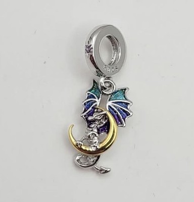 925 Sterling Silber Drache & Mond Charm Anhänger für Armband oder Halskette
