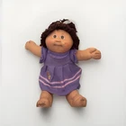 VINTAGE ‘85 Coleco Cabbage Patch Kid Girl Doll Brown Hair Eyes Purple Duck Dress