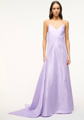 NWT STAUD Leonardo Maxi Dress Purple Designer Open Back Formal Gown 6/Medium
