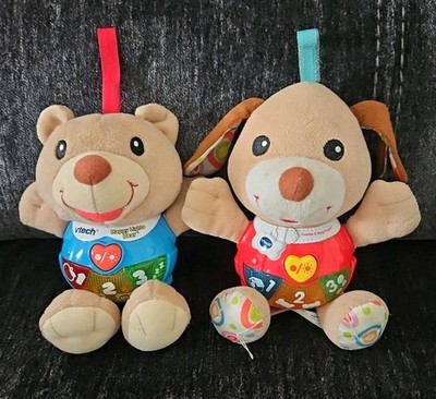 Lot of 2 VTech Cuddle & Sing Puppy and Happy Lights Bear Lights & Sounds 8-Inch