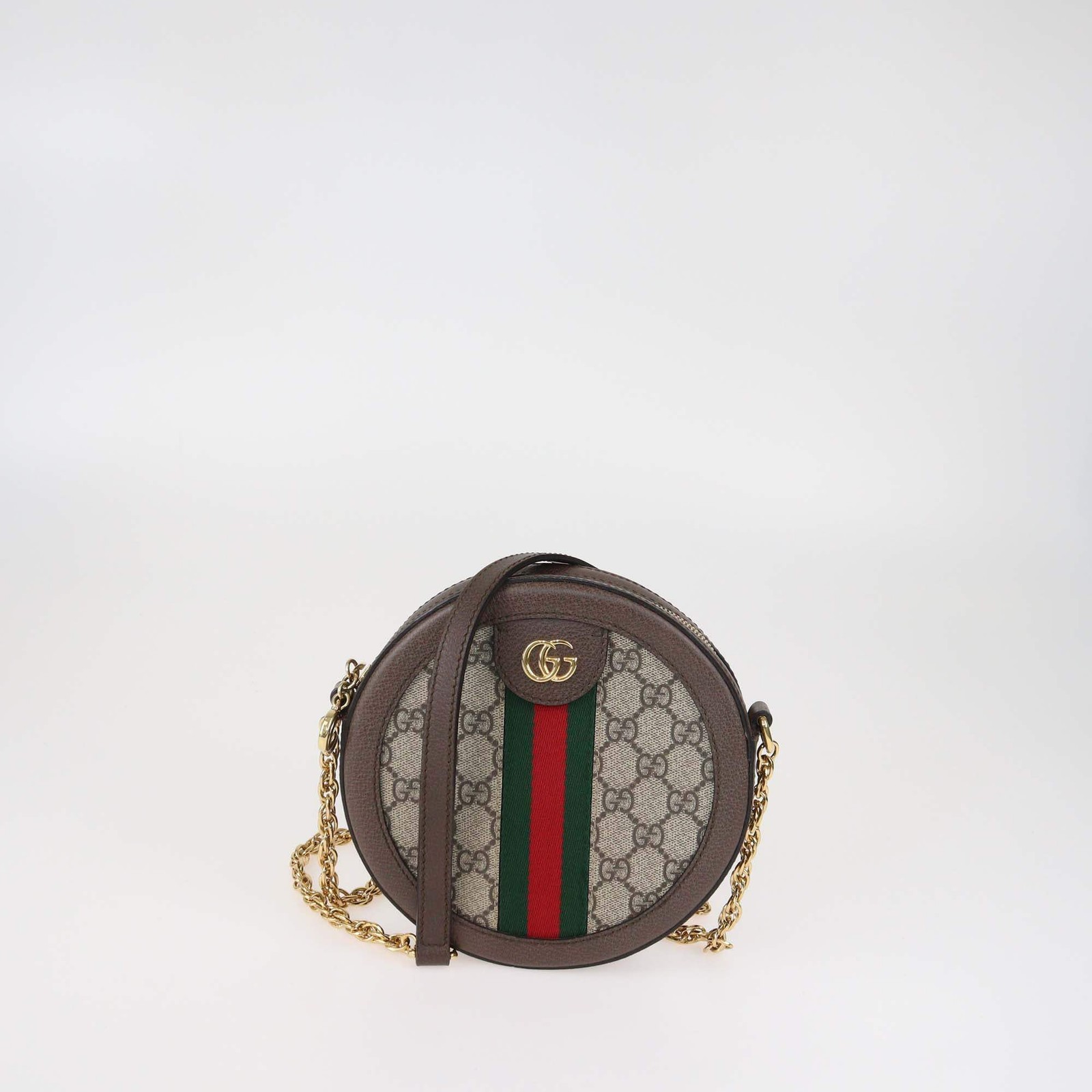 Borsa rotonda Gucci marrone/beige GG Supreme Canvas Mini Ophidia