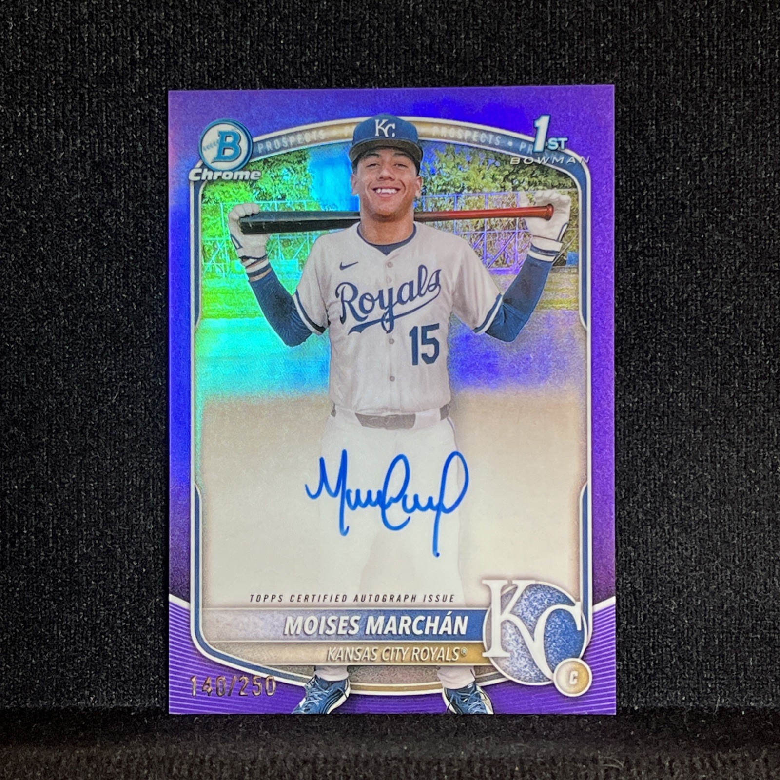 Moises Marchan 2025 Bowman Chrome 1st Purple Refractor Royals Auto /250 CPA-MM