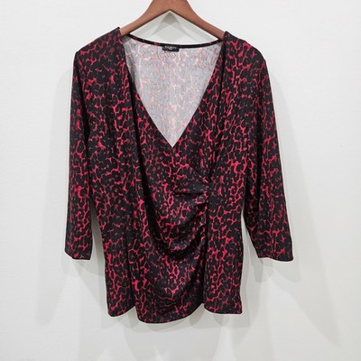 Talbots Womens Animal Print Faux Wrap Top XXL Red Black Artsy Vamp Goth Fairy