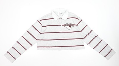 Hello Kitty x Primark Damen grau gestreift Cropped Polo Top 2XS