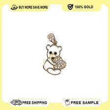10K Yellow Gold Teddy Bear Shape With Stone Heart Pendant