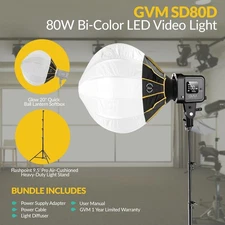Great Video Maker SD80D 80W Bi-Color LED Video Light, Bundle with Glow 20" Quick