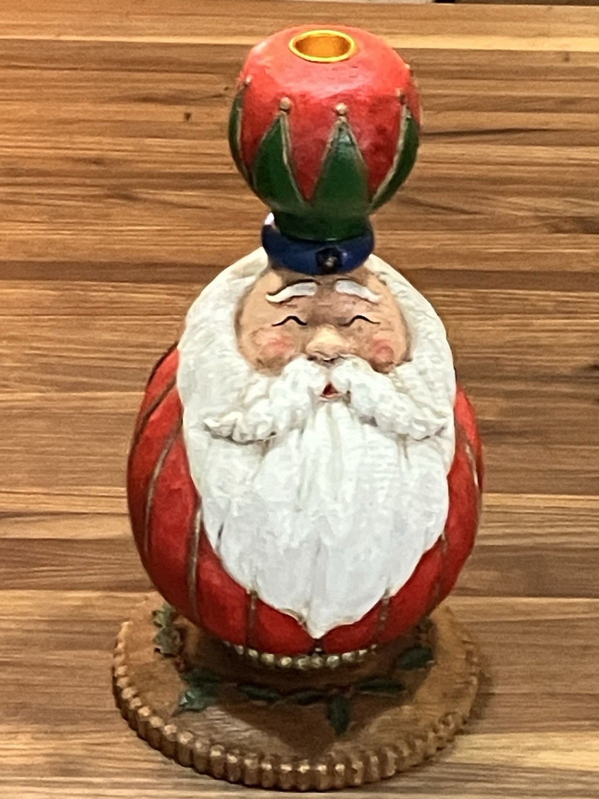 "Candelabro de Navidad de Papá Noel tallado a mano alegre vientre graso 12"""