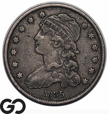 Quartier buste coiffé 1835 *Rare trouvaille* XF+ ** Rare ancien survivant !