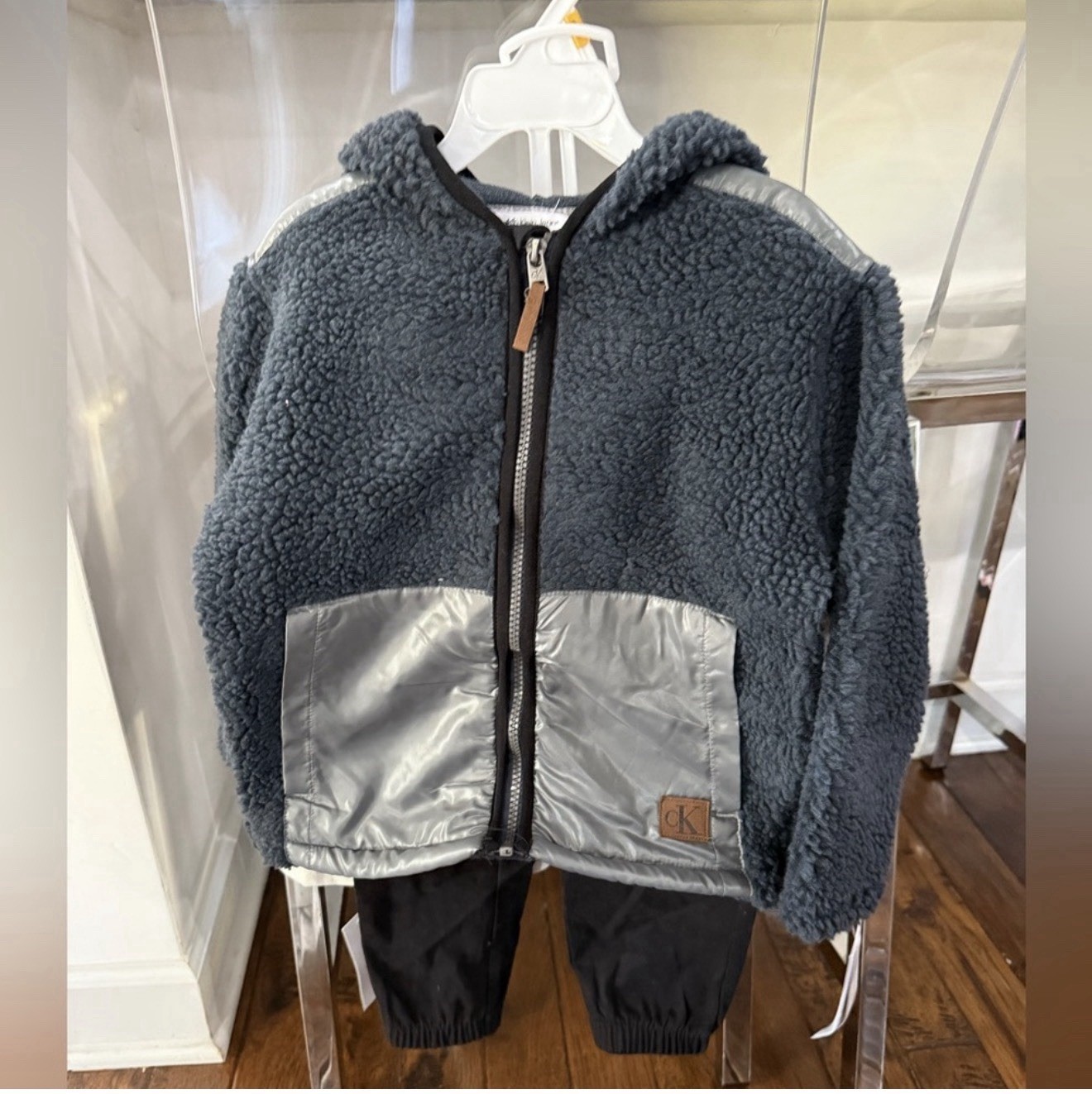 Boys 3pc Charcoal Fleece Jacket Shirt And Pants