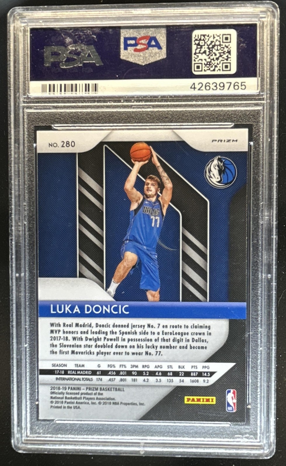 2018-19 Panini Prizm Luka Doncic Prizm Pink Ice Rookie RC #280 Mavericks PSA 10 view 2