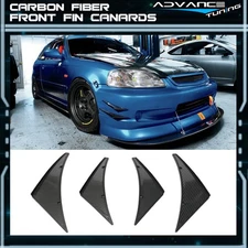Universal Carbon Fiber Print 4PC Front Bumper Lip Splitter Fins Spoiler Canards