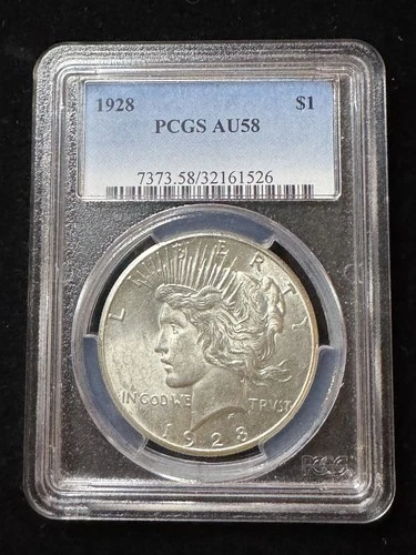 1928 Silver Peace Dollar PCGS AU58      🔥key Date🔥  Under graded?