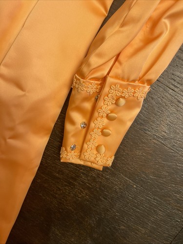 Vtg 60s Orange Satin Maxi Dress Goddess Formal Prom sz 6 - Picture 8 of 16