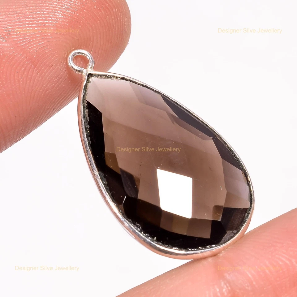 Venta de Halloween Cuarzo Ahumado Piedras Preciosas Plata 925 Boda Cumpleaños Colgante Joyería Foto 3 de 4