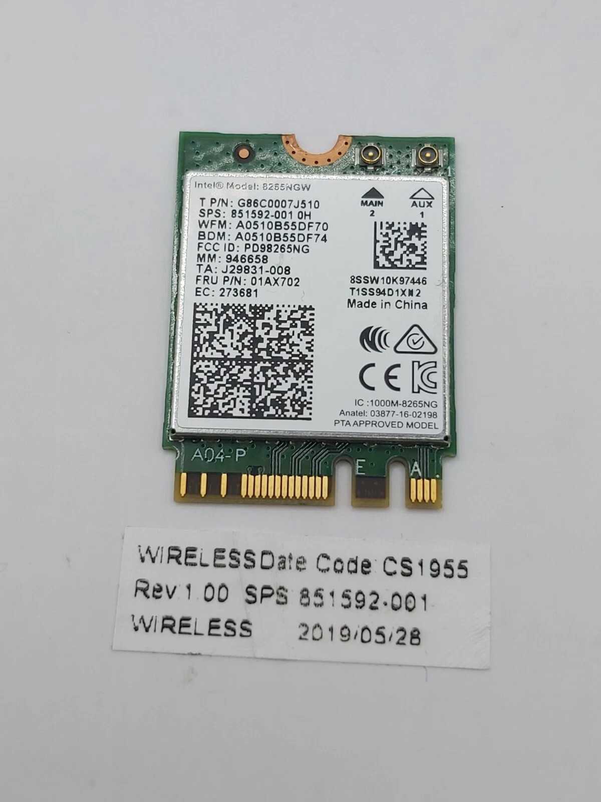 Modulo WIFI INTEL 8265NGW OEM 851591-001  0H 01AX702 - smontata da un HP 830 G5