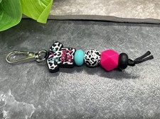 5" Silver-Tone Silicone Beaded Keychain Scrub Purse Charm New Free Ship B5667