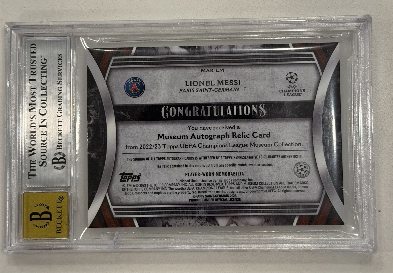 2022-23 Museum Coll LIONEL MESSI Player Worn Jersey Patch Auto /25 BGS 9 10 view 4