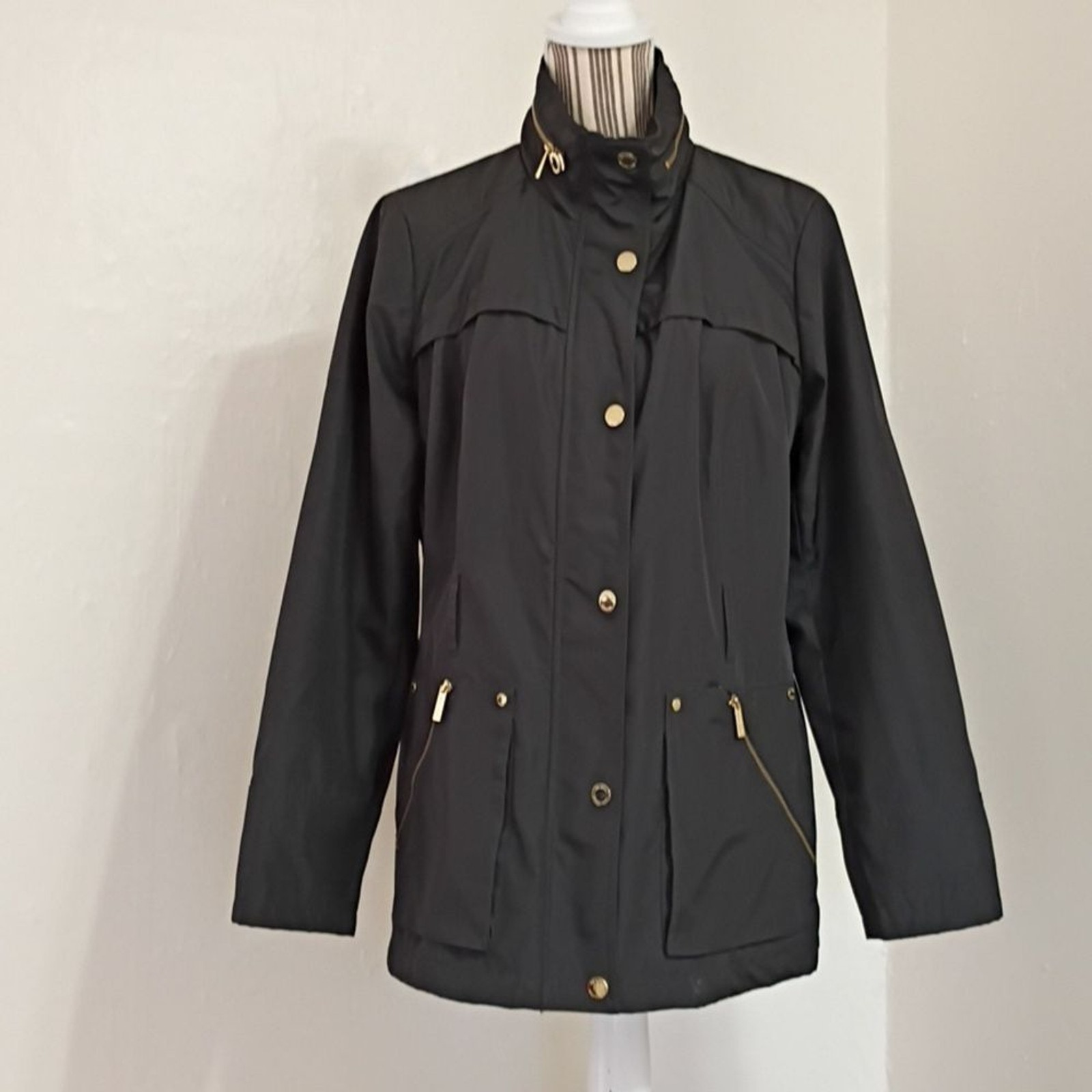 Michael Michael Kors Black Full Zip Hooded Moto Jacket Women's Size L