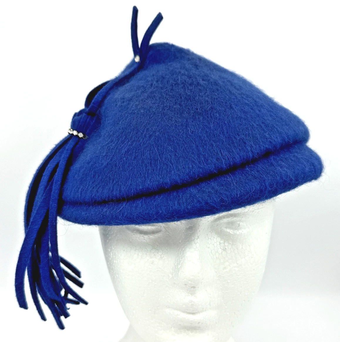 Vintage Royal Blue Wool Hat / Beret with Tassel 1950s Womens royal blue Hat. Wool felt Hat. Felted Wool tam hat  main image 4