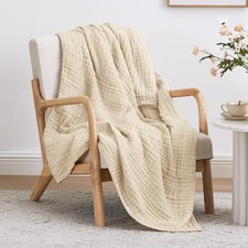 100 Cotton Muslin Blanket, 6 Layer Lightweight Breathable Gauze Throw Blanket