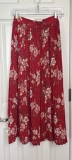Sag Harbor Vintage Red/Beige Floral Pleated Maxi Skirt Pull On Elastic Waist L