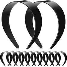 12 Pcs Plastic Headbands Wide Hard Plain Craft, Black, 2''